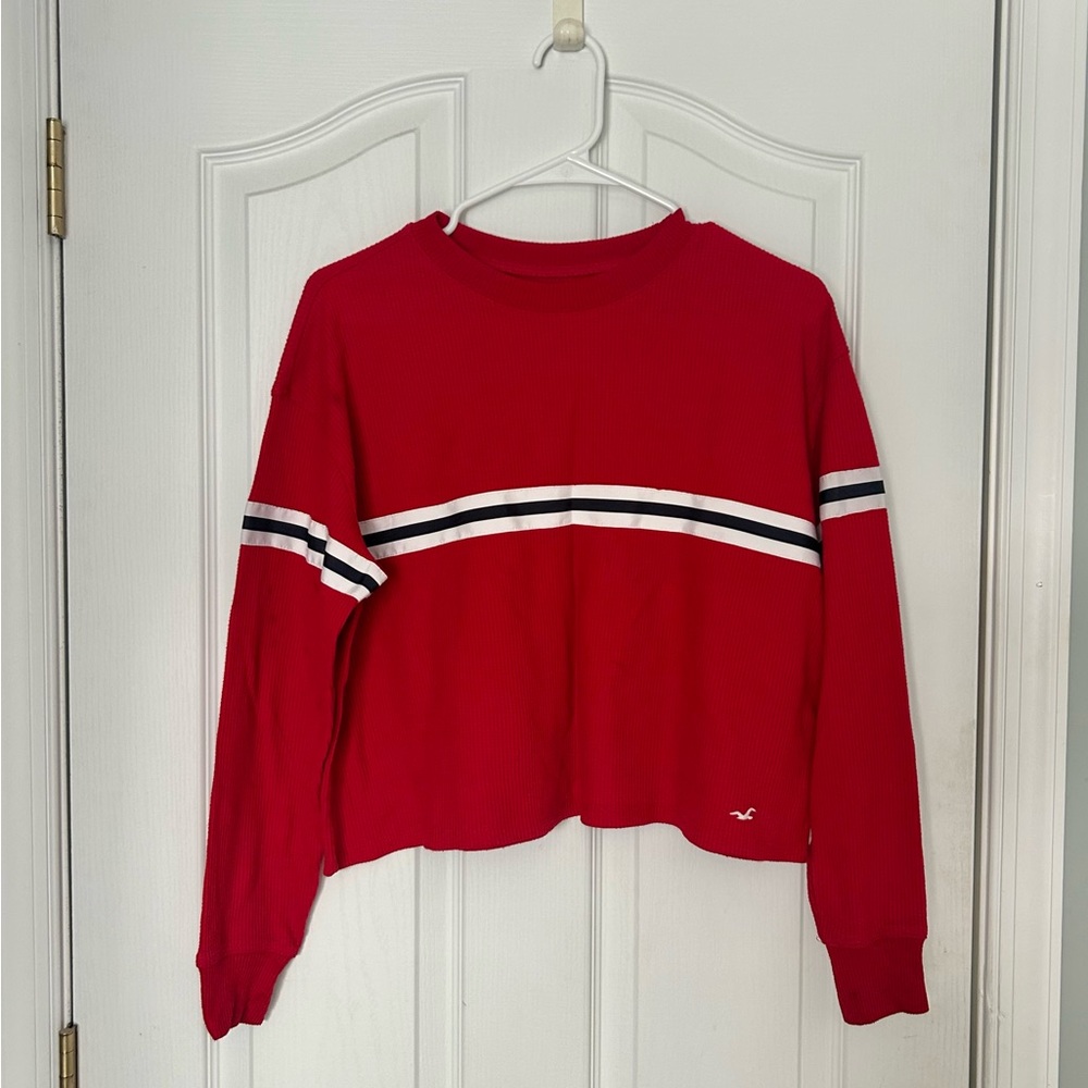 Hollister Red Long Sleeve Crop Top with Stripes